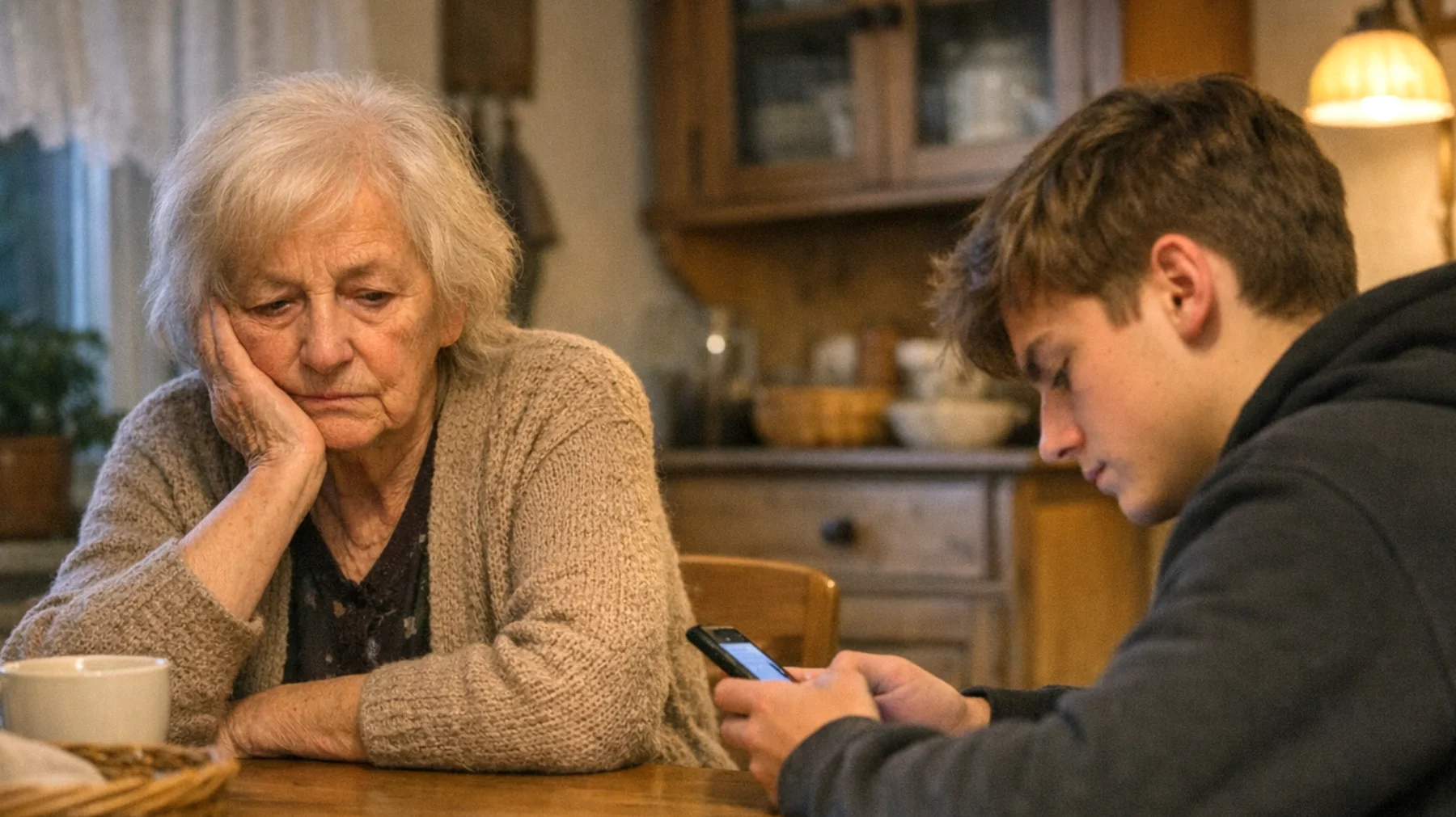 Die Großeltern fühlen sich von ihren Enkelkindern nicht respektiert und missverstanden. Ihre Werte, Traditionen und Lebensweisheiten werden von den Kindern oft abgelehnt oder belächelt. Die Großeltern versuchen, ihre Erfahrungen weiterzugeben, stoßen jedoch auf Desinteresse oder offene Ablehnung, was zu einem tiefen Gefühl der Entfremdung und des Verlustes der familiären Verbindung führt."