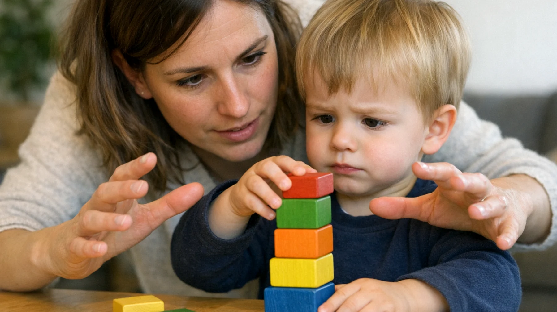 Die Mutter neigt dazu, ihr Kind übermäßig zu beschützen: Sie verhindert, dass es alltägliche Situationen selbstständig erlebt, entscheidet für es, bevor es die Möglichkeit hat, es selbst zu versuchen, und greift sofort ein, sobald die kleinste Schwierigkeit auftaucht. Dieses Verhalten entsteht aus Angst, dass dem Kind etwas passieren könnte, führt jedoch dazu, dass das Kind seine eigene Autonomie, sein Selbstvertrauen und seine Fähigkeit, mit Frustration umzugehen, nicht entwickeln kann."
