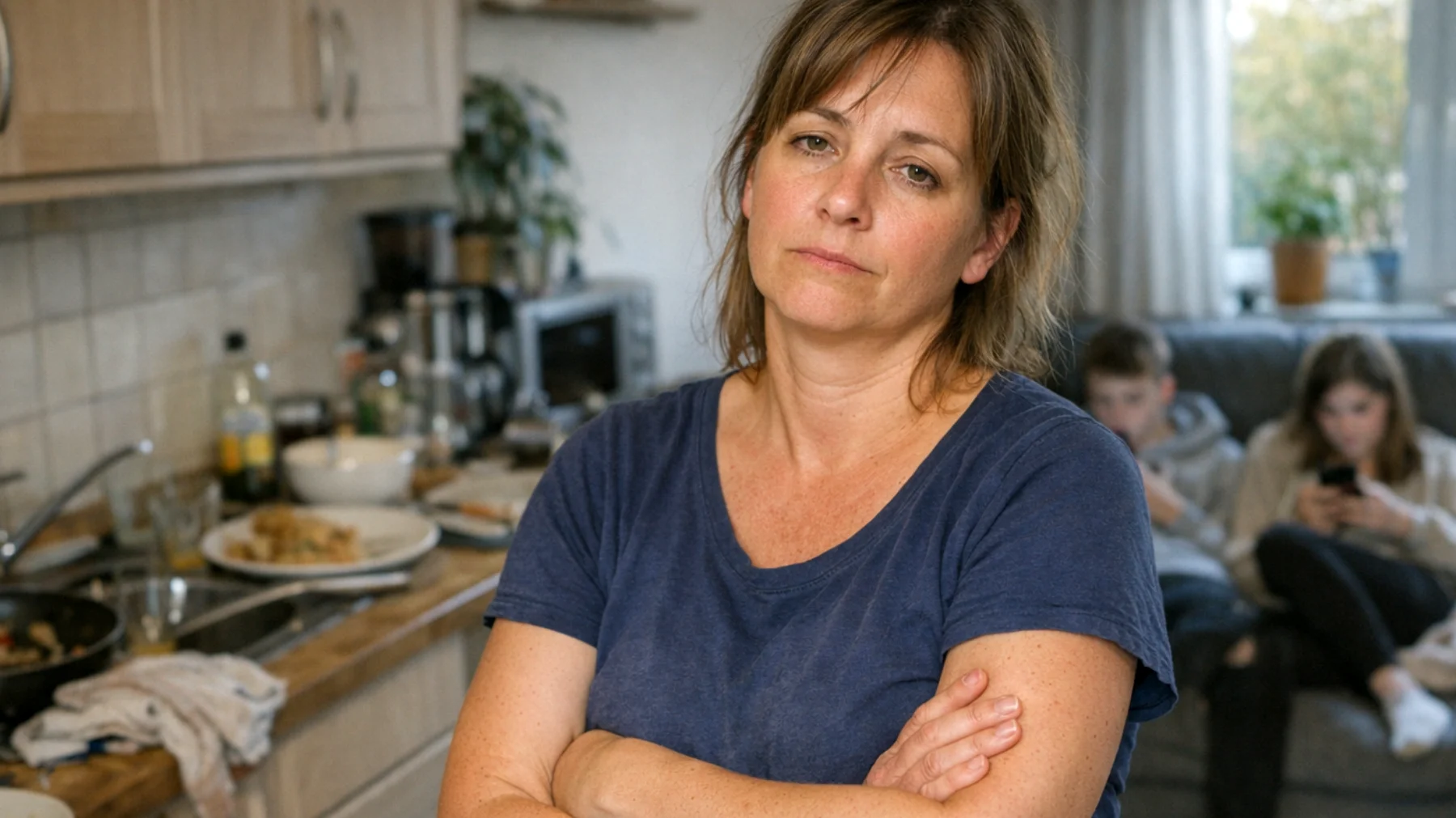 Die Mutter kämpft täglich damit, dass ihre Jugendlichen sich weigern, grundlegende Haushaltsaufgaben zu übernehmen. Ob Abwaschen, Zimmer aufräumen oder Einkaufshilfe – jede Bitte wird ignoriert, verzögert oder mit Widerstand beantwortet. Die Mutter fühlt sich allein gelassen und ausgelaugt, während sie das Gefühl hat, gegen eine Wand zu reden."