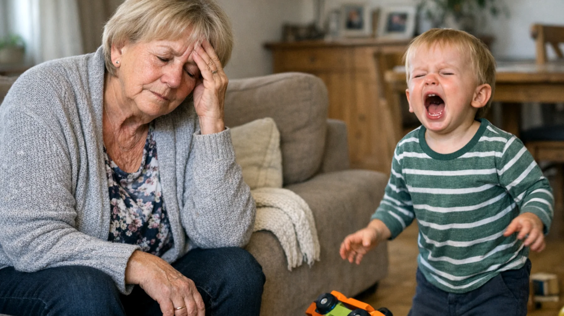 Die Oma berichtet, dass ihr kleines Enkelkind zunehmend impulsives und rebellisches Verhalten zeigt: Es wirft Gegenstände, schreit laut, wenn es etwas nicht bekommt, und verweigert jede Anweisung mit einem trotzigen 'Nein'. Die Oma fühlt sich überfordert und weiß nicht, wie sie ruhig und konsequent reagieren soll, ohne die Beziehung zu belasten."